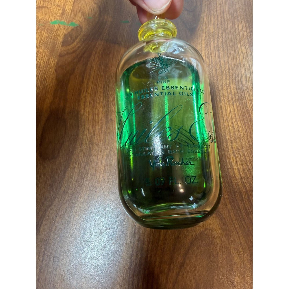 Vintage Yves Rocher Pine Essential Oils Bath Essence Glass Bottle 5.07oz Partial